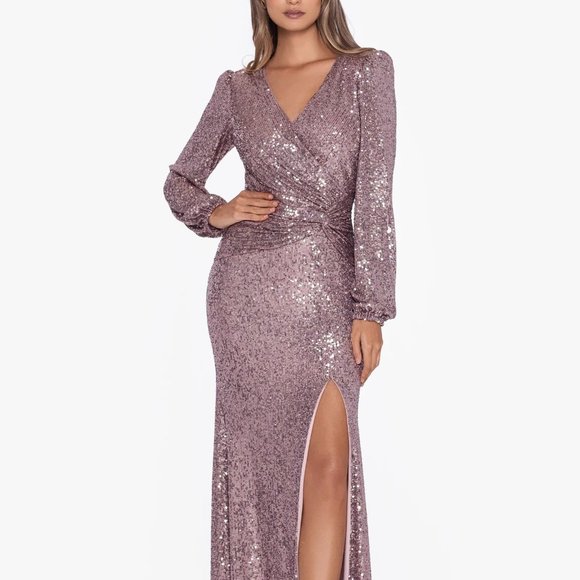 XSCAPE Sequined V-Neck Gown Nude/Blush Size 6 - Picture 1 of 3